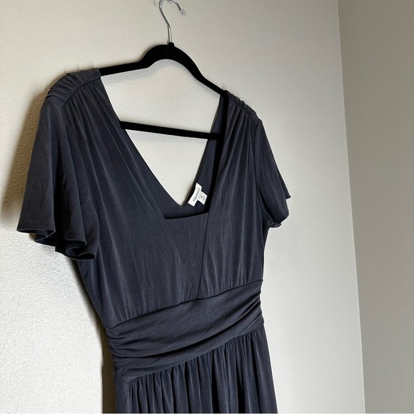 Sundance Square Neck Midi Dress Short Flare Sleeves Gathered Waist Size M Women - Picture 5 of 10